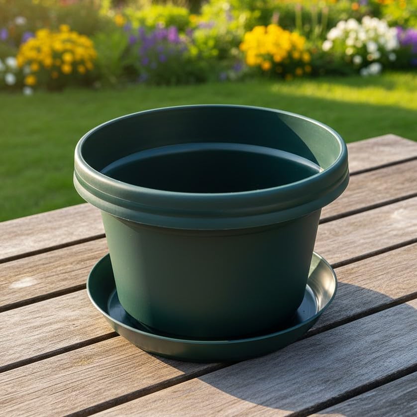 Flower Pots with Saucers, 7 inch, Hunter Green Case of 5 - Image 5