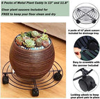 6 Packs Large Metal Plant Caddy with Wheels 13" and 11.8" Heavy-duty Wrought Iron Rolling Plant Stands with Casters Plant Dolly Plant Roller Base Indoor and Outdoor Plant Pot Movers Planter Rollers - Image 3
