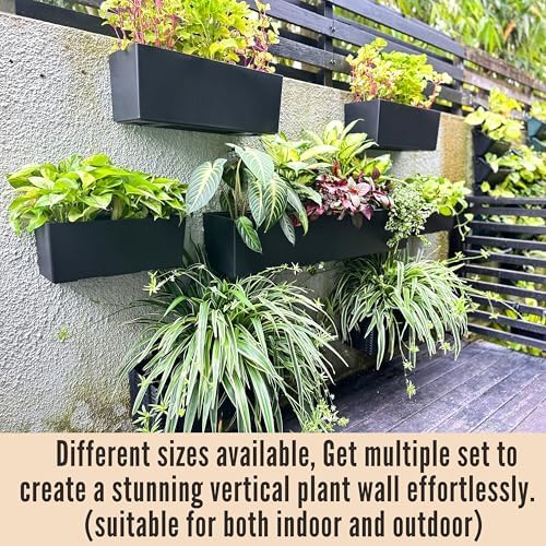 LaLaGreen Wall Planters for Outdoor (2 Pack, 14 Inch) Black Self Watering System Hanging Plant Box Flower Pot, Rectangular Wall Mount Indoor Vertical Living Garden Decoration Window Sill Herb Trendy - Image 3