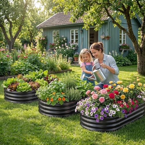 Land Guard Galvanized Raised Garden Bed Kit, Galvanized Planter Raised Garden Boxes Outdoor, Oval Large Metal Raised Garden Beds for Vegetables(Grey)4×2×1ft(1pcs) - Image 7