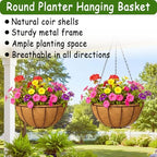 4pcs 14 inch Metal Hanging Baskets Round Wire Plant Stand with Coco Lining Cushion Decorative Planter Hanger Garden Indoor Outdoor Watering Hanging Basket （XG） - Image 2