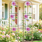 Metal GardenTrellis, Arched Fence Trellis Plant Support Trellises, Supporting Plants Outdoor Decoration for Climbing Plants Lawn Yard Patio Backyard Wall Brackets (Bird+Pink Flower) - Image 6