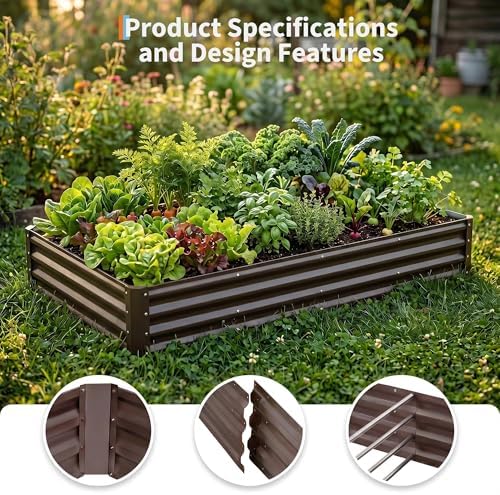 2 Pack Galvanized Raised Garden Bed Kit, Large Rectangular Metal Oval Raised Garden Beds, Outdoor Deep Root Box Planter for Gardening, Vegetables, Flowers, Herbs (6x3x1FT, Brown) - Image 2