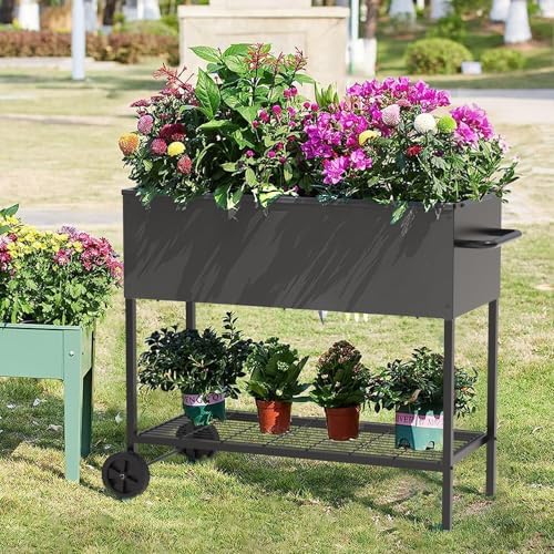 JWPEHOE 34＂Raised Garden Bed with Leg,Mobile Planter Box with Storage Shelf - Image 7