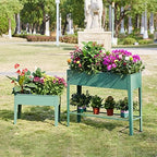 Raised Garden Bed, Elevated Planter Green Metal Plant Box with Legs Standing Garden Stand Drainage Holes Green - Image 6