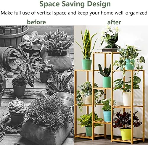 Indoor Ladder Plant Stand, 3-Tier 9 Potted Bamboo Outdoor Tall Plant Shelves, Multifuncional Wood Flower Pot Holder Display Rack Organizer for Office, Living Room, Balcony and Garden - Image 5