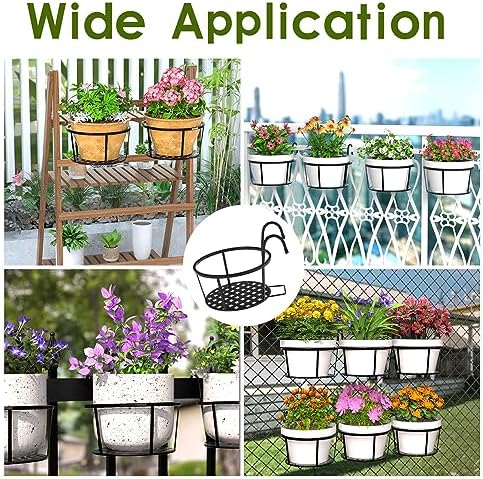 CADANI Iron Hanging Plant Holder Over The Rail Metal Fence Planters, Hanging Bucket Flower Pot Holder for Patio Balcony Outdoor Plants - Pack of 6 (Black) - Image 6