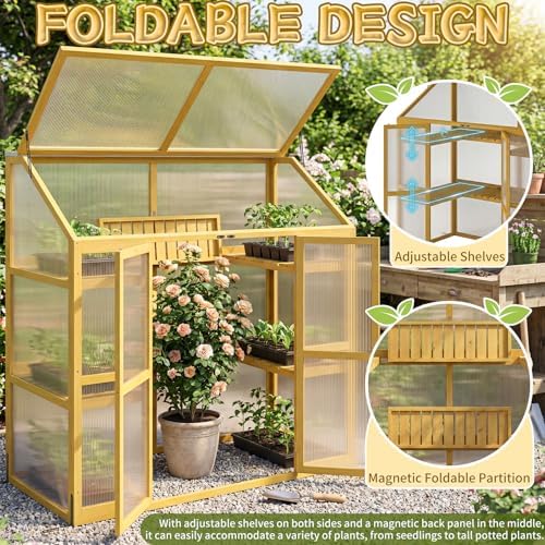 Wooden Cold Frame Greenhouse with Transparent Flip-Top Roof, Solid Wood Greenhouse Cabinet, Garden Raised Flower Plants Shelf Protection for Outdoor Indoor (Large) - Image 5