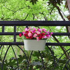 3 Pack Metal Railing Planters, 10.5" Oval Hanging Flower Pots with Detachable Hooks & Drainage Holes, Fits Rails up to 2.36", Galvanized Iron Fence Bucket for Balcony Garden Patio - Blue - Image 5