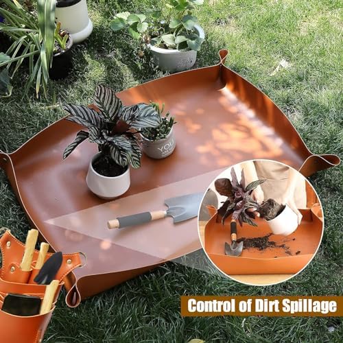 Plant Repotting Mat,Thickened Waterproof Leather Gardening Transplanting Pack of 3,Portable Potting Tray with Aprons & Horticulturist Pliers Tool Belt Pouch - Image 7