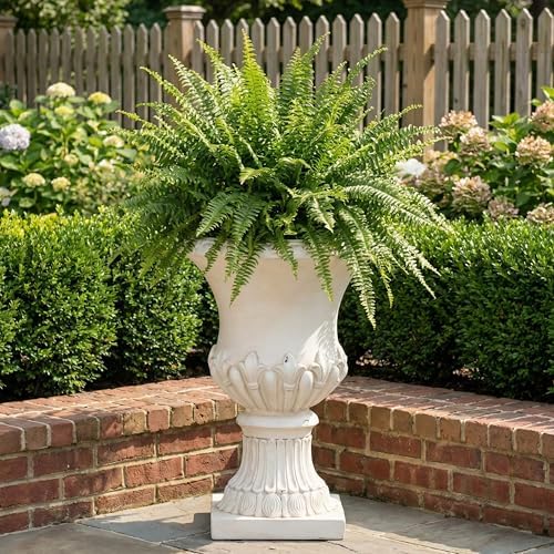 Christopher Knight Home 24.8 Inch Vintage Fleur-de-Lis Pedestal Urn Planter, Outdoor MGO Flower Pot, Faux Stone Garden Planter for Patio, Porch, Entryway and Yard, Antique White - Image 3