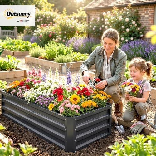 Outsunny 4' x 2' x 1' Galvanized Raised Garden Bed, Gray - Image 2