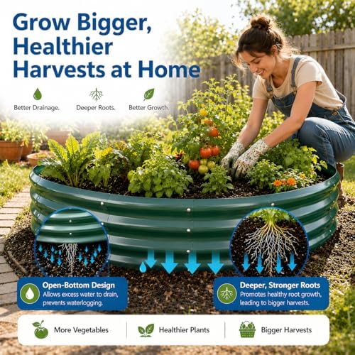 5FT Round Raised Garden Bed, Heavy Duty Galvanized Metal Planter Box for Vegetables, Flowers & Herbs, Rust-Resistant Outdoor Gardening Bed with Modern Green Finish & Easy DIY Assembly - Image 5