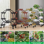 4 Tier Metal Plant Display Rack,4 Tier Tall Plant Stand with 4 Wheels Indoor Outdoor Round Flower Stand 6 Flower Pot Holder Display for Patio Garden Corner Balcony Living Roomv (Black, Six trays) - Image 4