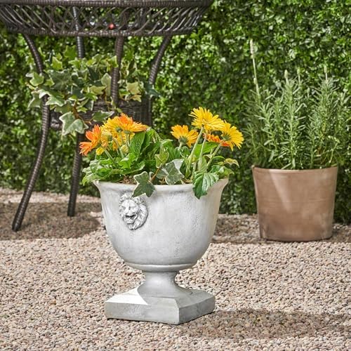 Merax MGO 13'' Tall Garden Urn Planter with Drainage Hole, Handmade Lightweight Urn for Flowers, Herbs & Succulents, Indoor & Outdoor Decorative Pot, Antique White - Image 3