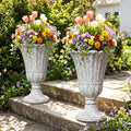 24" Tall Urn Planters for Outdoor Plants, Urns and Pedestal, Gray by Diyfire