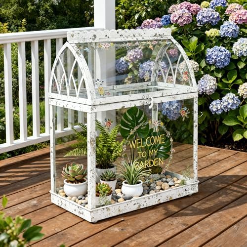 Large House Shape Glass Terrarium with Acrylic Lid, White Geometric Greenhouse - Style Planter for Ferns, Succulents, Air Plants, Handmade Indoor Tabletop Decor (Terrarium Only) - Image 4
