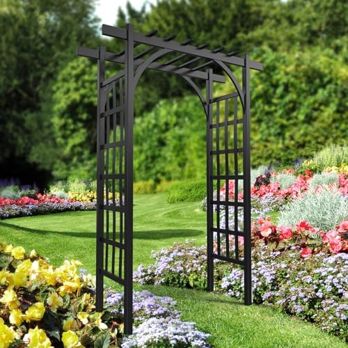 VINGLI Garden Arbor, PVC Wedding Arch for Ceremony Party, Garden Trellis for Climbing Plants Outdoor, Arch Backdrop Stand for Garden, Backyard, Wedding, Lawn (Black) by VINGLI
