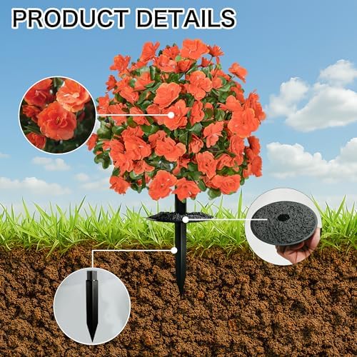 Artificial Mums for Outdoors, Faux Bushes Topiaries Outdoor Set of 2 Orange - Image 3