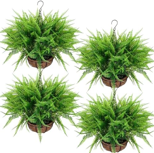 Giegxin 4 Pack Artificial Fern Hanging Basket Small Fake Boston Ferns Plant by Giegxin