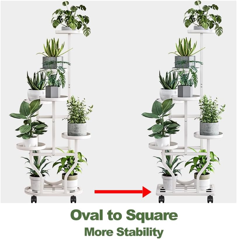 Plant Stand with Wheels, White 6 Tier Metal Plant Shelf for Indoor Outdoor - Image 2