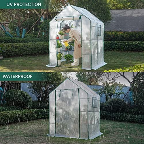 56x55x78 Walk-in Greenhouse for Outdoors, 3-Tier Plant House with 8 Shelves - Image 4