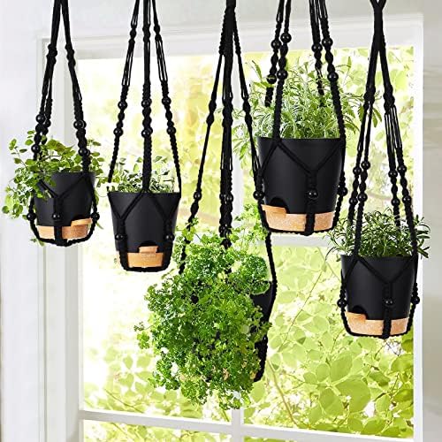 GARDIFE Hanging Planters for Indoor Plants,5Pcs Hanging Basket for Indoor Boho Home Decor,Macrame Plant Hanger,35 Inches,29Inch,23Inch, Ivory,Self Watering Planters, 7/6.5/6/5.5/5 Inch,Black&Black - Image 3