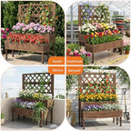 Wooden Raised Garden Bed with Trellis & Wheels, 2-Tier Elevated Planter Box - Image 7