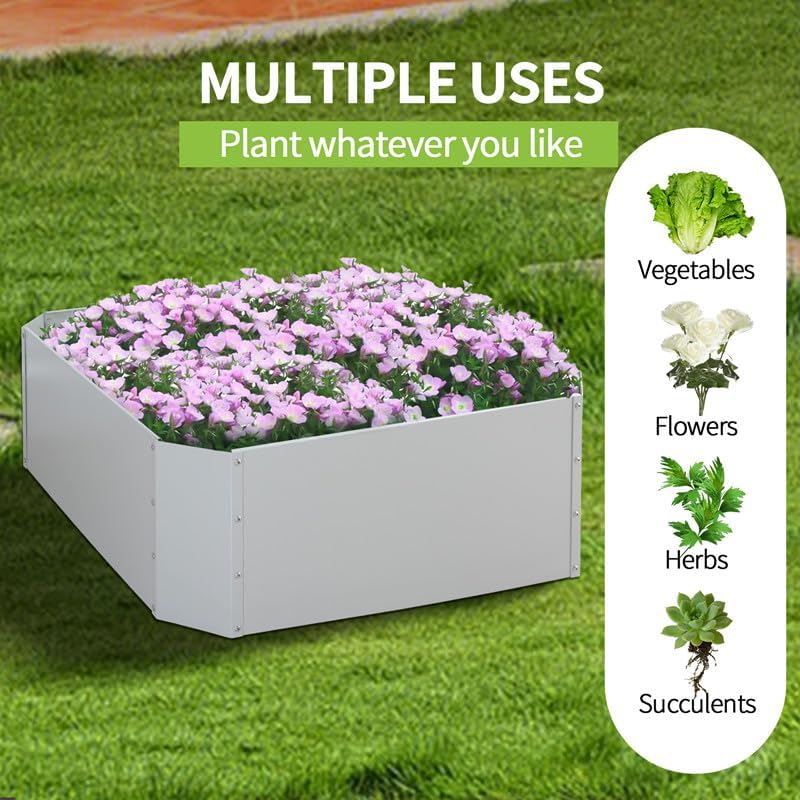 Galvanized Raised Garden Bed Metal Planter Box Bottomless for Backyard,3.25 * 3.25 * 1.25 FT,Gray - Image 5