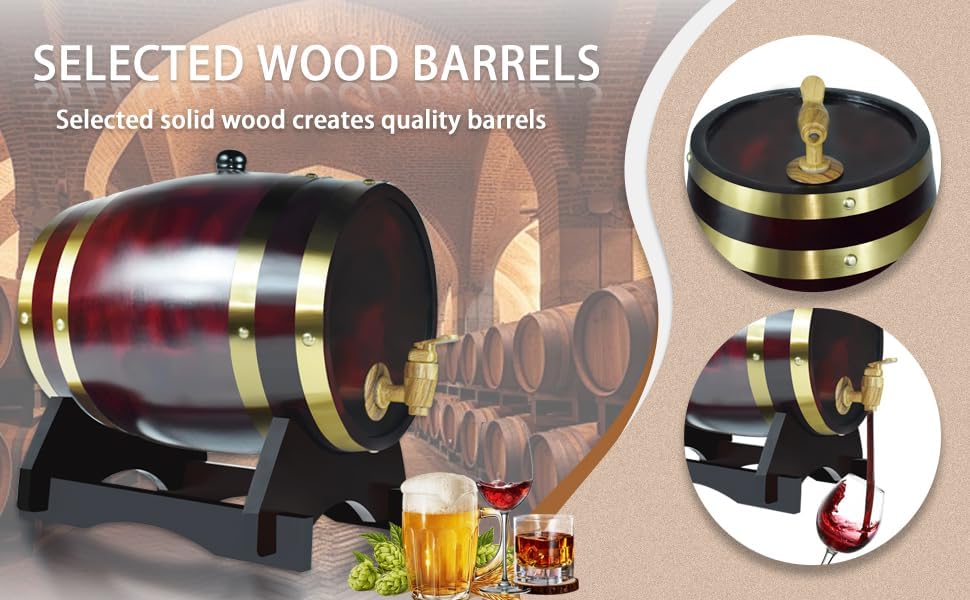 1.5L Whiskey Barrel Dispenser Oak Aging Barrels Home Whiskey Barrel Decanter for Wine, Spirits, Beer, and Liquor (Retro Color) - Image 7