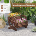 Wooden Wagon Planters for Outdoor Plants, Flower Cart, Wood Planter Boxes Outdoor, Backyard Decor, Flower Planters Outdoor with Wheels Planter for Flowers Vegetables (Carbonized) - Image 5