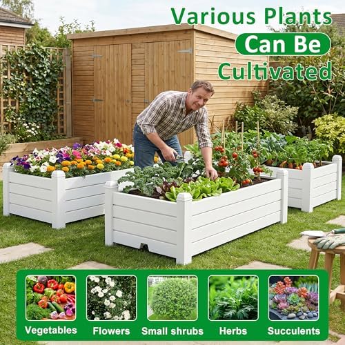 PatioZen Raised Garden Bed, Self-Watering Resin Planter Box, Planter Boxes Outdoor with Drain Plug for Vegetables, Flowers, Plants(Ashen) - Image 3
