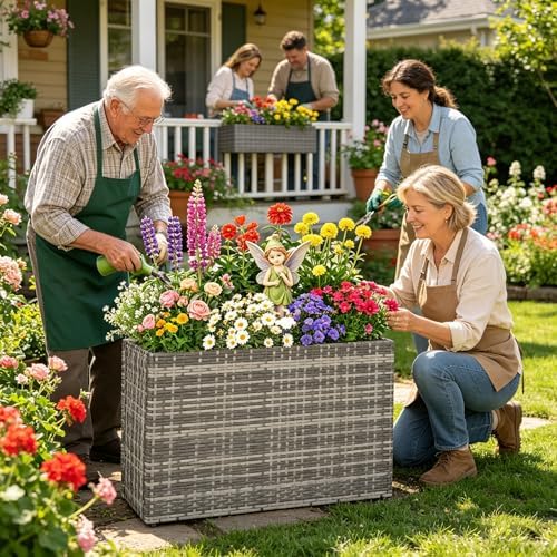 Raised Garden Bed Outdoor - 23in Tall Rattan Large Raised Planter Flower Bed, All-Weather Planter Box with 2 Drainage Holes for Planting Flowers Herb Vegetables Tomatoes, Herbs Strawberry - Image 2