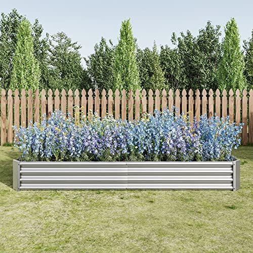 Outdoor Large Galvanized Metal Raided Garden Bed,Planter Box for Flowers Vegetables Fruit,Rectangular (Silver, 7.6x3.7x1 ft) - Image 3