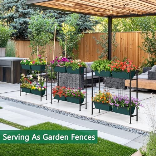 Vertical Raised Garden Beds 32.4" Tall Planter Raised Beds Boxes Patio Herb Garden Planter Outdoor with Metal Fences Legs for Small Climbing Plant Gardening Vegetables Patio Balcony Porch, Green - Image 4