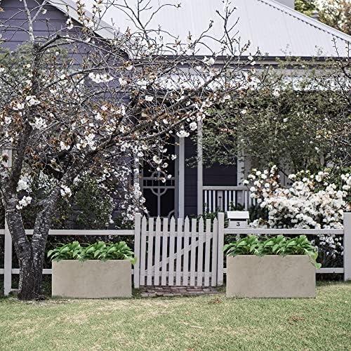 Kante 31.5" and 23.6" L Rectangular Concrete Planters (Set of 2), Outdoor Indoor Modern Plant Pot with Drainage Hole and Rubber Plug for Garden, Patio, Weathered Concrete Finish - Image 4