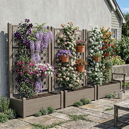 Elevated Raised Garden Bed with Trellis,Resin Planter Boxes Outdoor for Backyard Balcony,Large Patio Planter Box for Herbs Flowers Vegetables(Grey) - Image 7