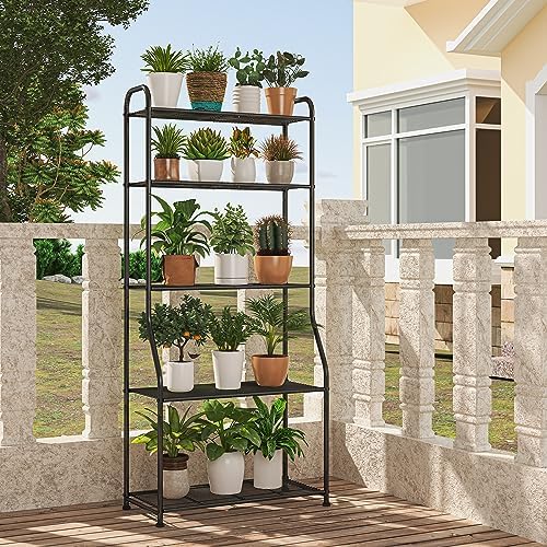 Simple Trending Plant Stand 5-Tier Plant Shelf for Indoor Outdoor, Waterproof Metal Tall Plant Stand for Living Room Bathroom Balcony Garden, Black - Image 3