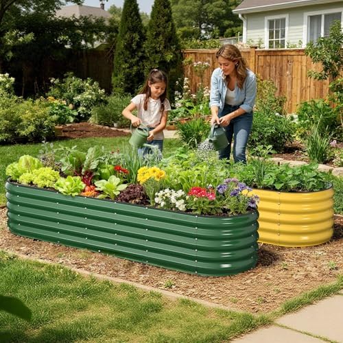 Winpull 8x2x1.5 ft Galvanized Steel Raised Garden Bed, Raised Garden Bed Kit, Galvanized Planter Box Outdoor, 18" Tall Oval Large Metal Raised Bed for Gardening Vegetables Flower Herb (Moss Green) - Image 6