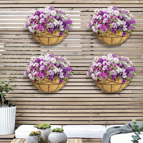 4 Pack 14 Inch Window Boxes Planters Railing Planter Box with Coco Liners Deck Railing Planter Boxes Balcony Hanging Flower Box Wall Mounted Half Round for Outdoor Plants Garden Decor - Image 5