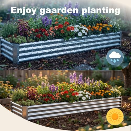 2PCS 12x2x1ft Galvanized Raised Garden Bed Outdoor Patio, Long Rectangular Metal Planter Boxes for Gardening, Vegetables, Flowers, Herbs.Silver,2 Pack - Image 2