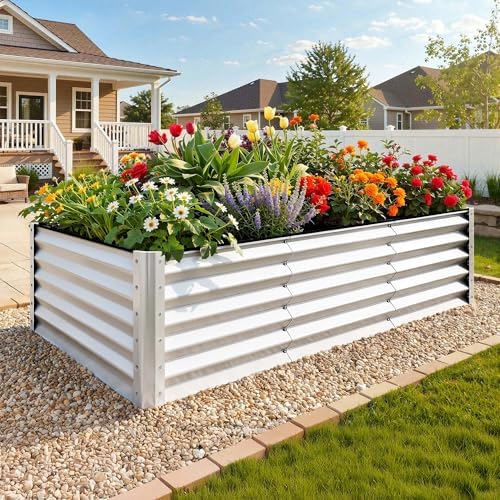 YITAHOME 8x4x3ft Galvanized Raised Garden Bed, Metal Planter Box with Safety Rubber, Gloves, Outdoor Flower Bed for Planting Plants Vegetables, Silver - Image 2