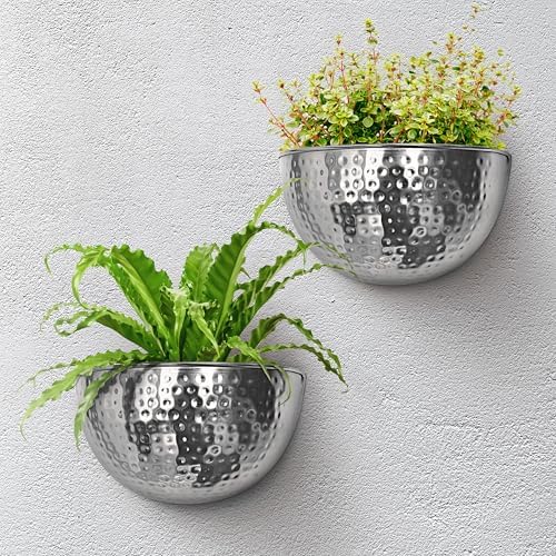 Allegorie Metal Wall Planter | Indoor or Outdoor Hanging Plant Pot | Farmhouse Decor & Boho Kitchen Decoration for Herbs & Succulents 12x7 (Silver) - Image 4