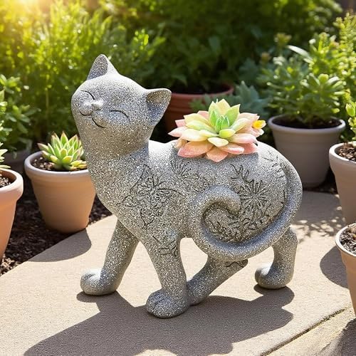 7.9" Cat Succulent Planter Holder Figurine, Creative Garden Animal Flower Pot Statue, Indoor & Outdoor Planters, Cat Flower Vase, Adorable Plant Pot, Decorative Succulent Container by NoegrusWelcometovisit