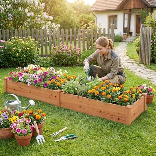 GIANTEX 95" Wooden Raised Garden Bed Set 2, Rectangular Planter Box, Orange - Image 2