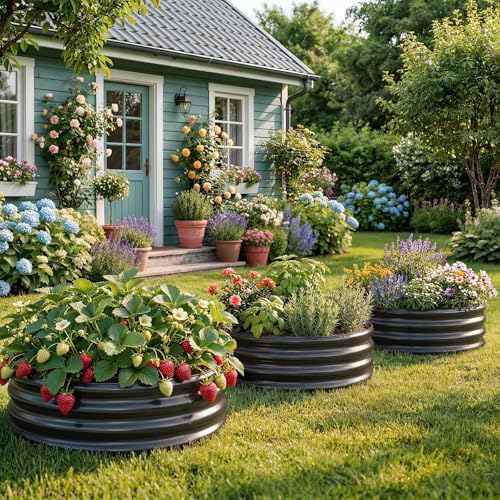Land Guard Galvanized Raised Garden Bed 2Pcs, Planter Raised Garden Beds Outdoor, Round Clearance Raised Garden Beds for Gardening Vegetables (Gray) - Image 7