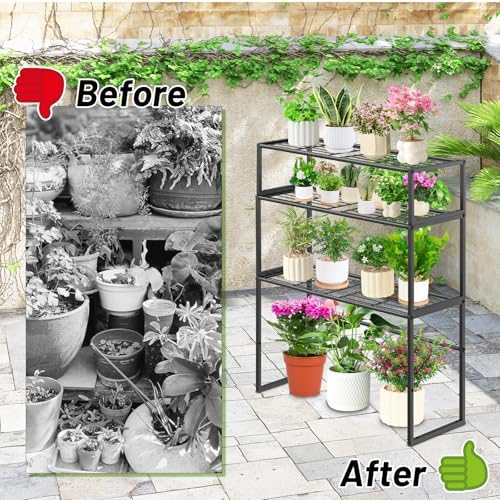Metal Plant Stand Indoor Outdoor, 3 Tier Potted Multiple Flower Pot Holder Rack Plant Shelf, Heavy Duty Planter Display Shelving for Patio Balcony Garden Living Room Decorative (Black-3 Tier) - Image 7