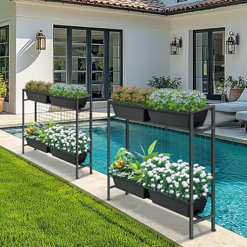 CADUKE Raised Garden Bed, Garden Raised Planter Box with Legs, 32" Elevated Vegetable Garden Beds with Drainage Holes & Trellis, Herb Garden Planter Outdoor for Vegetables, Balcony, Patio, Black - Image 6