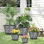 12-Inch -Plastic-Pots -For-Plant With Saucer, 4 Pack Outdoor Planters With Drainage Holes, Decorative Flower Pots For Indoor Plants, Modern 3D Swirl Silver Large Plant Pots With With Removable Tray - Image 7