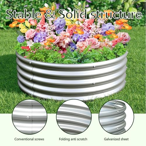 2PCS 3x3x1ft Galvanized Raised Garden Bed Kit-Round Garden Bed Outdoor Planter Box for Vegetables,Flowers,Herbs,Easy Assembly,Silver - Image 6